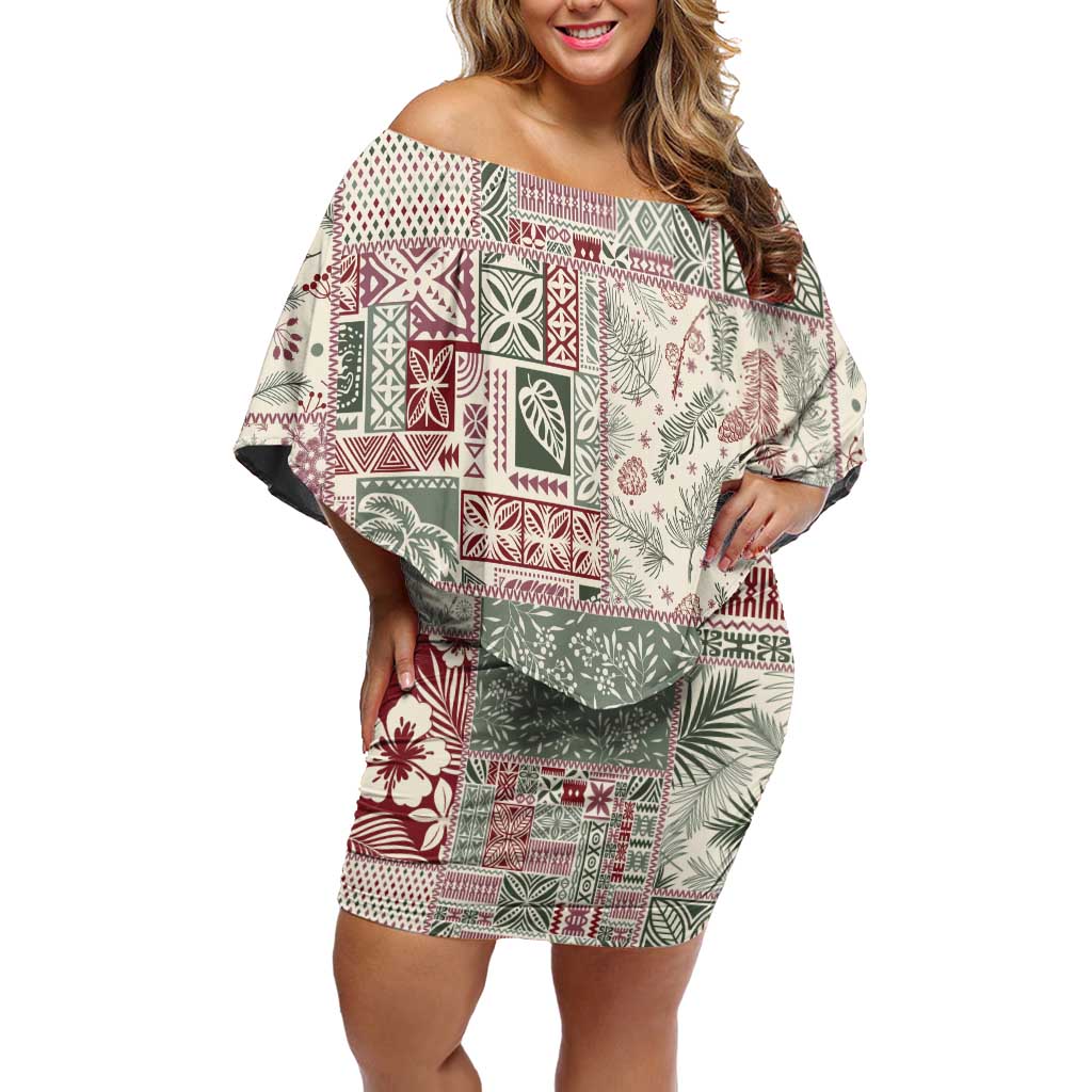 Aloha Hawaii Pastel Christmas Patchwork Family Matching Off Shoulder Short Dress and Hawaiian Shirt Classic Style - Polynesian Pride