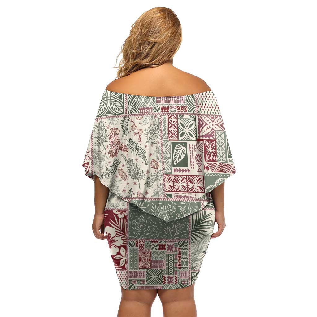 Aloha Hawaii Pastel Christmas Patchwork Family Matching Off Shoulder Short Dress and Hawaiian Shirt Classic Style - Polynesian Pride
