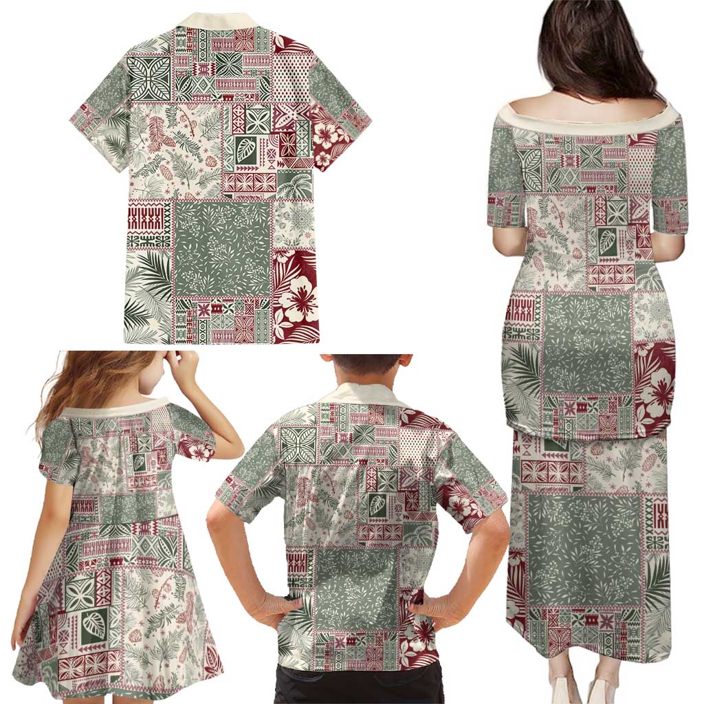 Aloha Hawaii Pastel Christmas Patchwork Family Matching Puletasi and Hawaiian Shirt Classic Style - Polynesian Pride