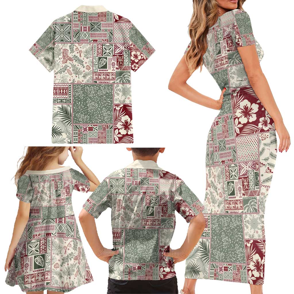 Aloha Hawaii Pastel Christmas Patchwork Family Matching Short Sleeve Bodycon Dress and Hawaiian Shirt Classic Style - Polynesian Pride