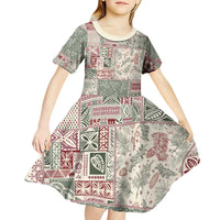 Aloha Hawaii Pastel Christmas Patchwork Kid Short Sleeve Dress Classic Style - Polynesian Pride