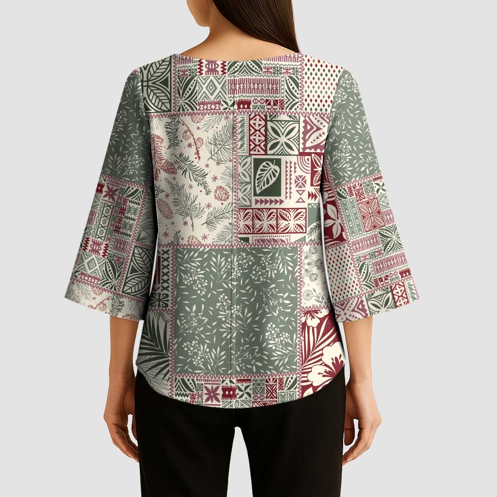 Aloha Hawaii Pastel Christmas Patchwork Kimono Sleeve Blouse Classic Style - Polynesian Pride