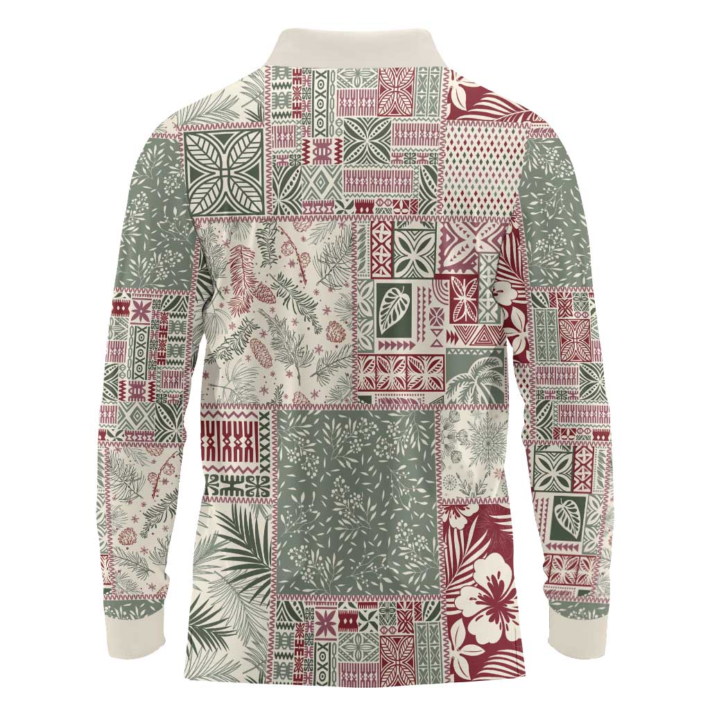 Aloha Hawaii Pastel Christmas Patchwork Long Sleeve Polo Shirt Classic Style - Polynesian Pride