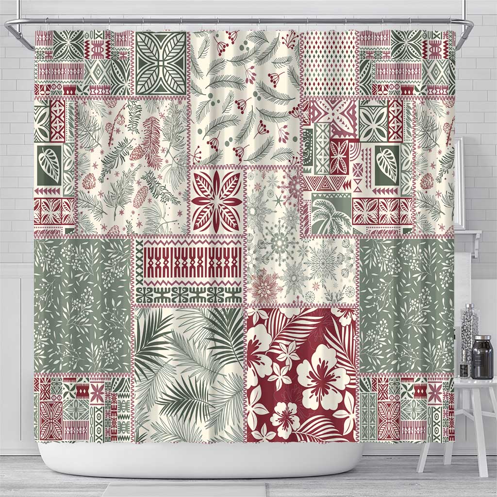 Aloha Hawaii Pastel Christmas Patchwork Shower Curtain Classic Style - Polynesian Pride