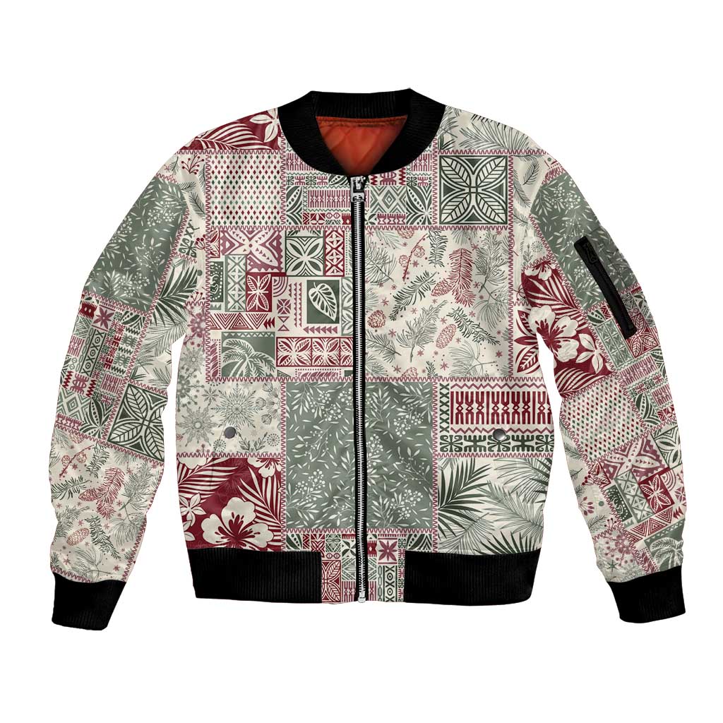 Aloha Hawaii Pastel Christmas Patchwork Sleeve Zip Bomber Jacket Classic Style - Polynesian Pride