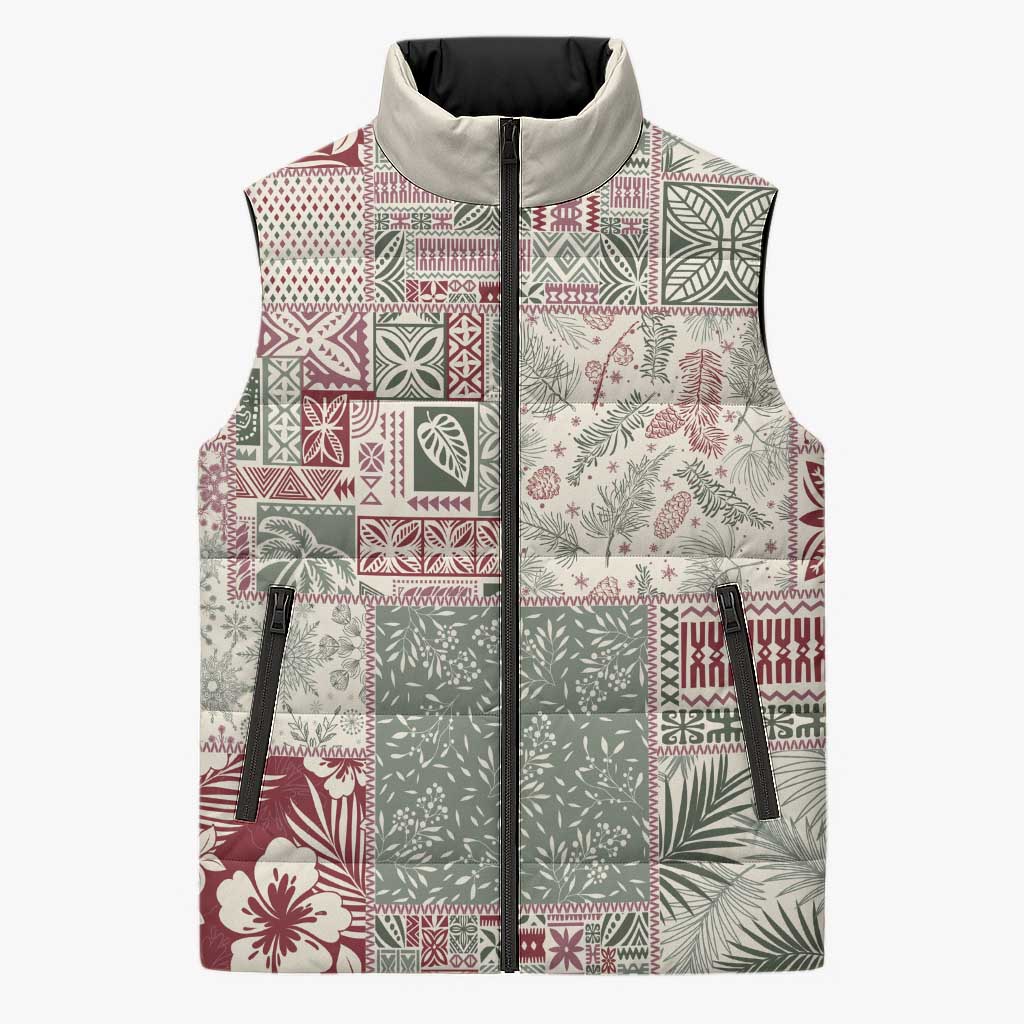 Aloha Hawaii Pastel Christmas Patchwork Sleeveless Puffer Jacket Classic Style - Polynesian Pride