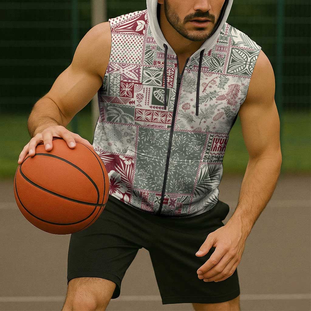 Aloha Hawaii Pastel Christmas Patchwork Sleeveless Zip Hoodie Classic Style LT7