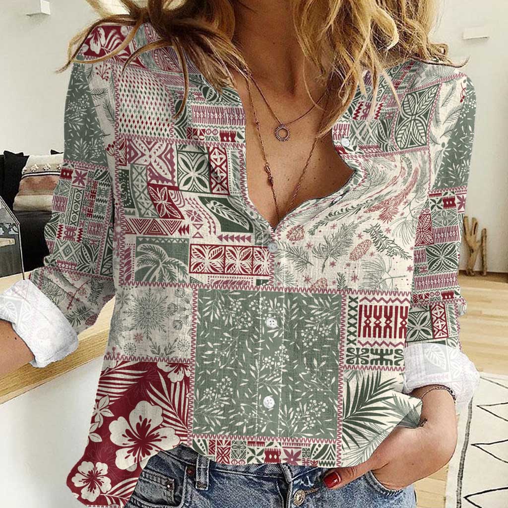 Aloha Hawaii Pastel Christmas Patchwork Women Casual Shirt Classic Style - Polynesian Pride