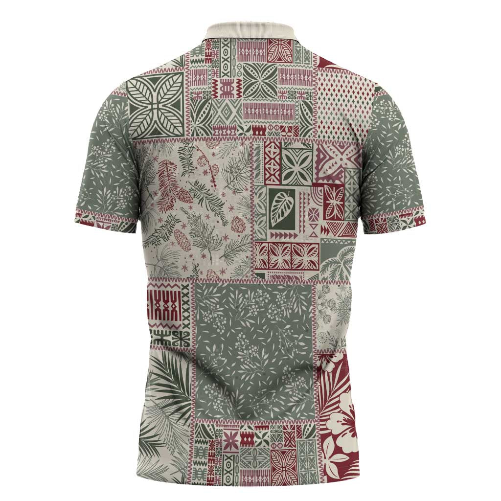 Aloha Hawaii Pastel Christmas Patchwork Zipper Polo Shirt Classic Style - Polynesian Pride