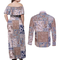 Aloha Hawaii Pastel Christmas Patchwork Couples Matching Off Shoulder Maxi Dress and Long Sleeve Button Shirt Rustic Style - Polynesian Pride