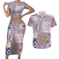 Aloha Hawaii Pastel Christmas Patchwork Couples Matching Short Sleeve Bodycon Dress and Hawaiian Shirt Rustic Style - Polynesian Pride