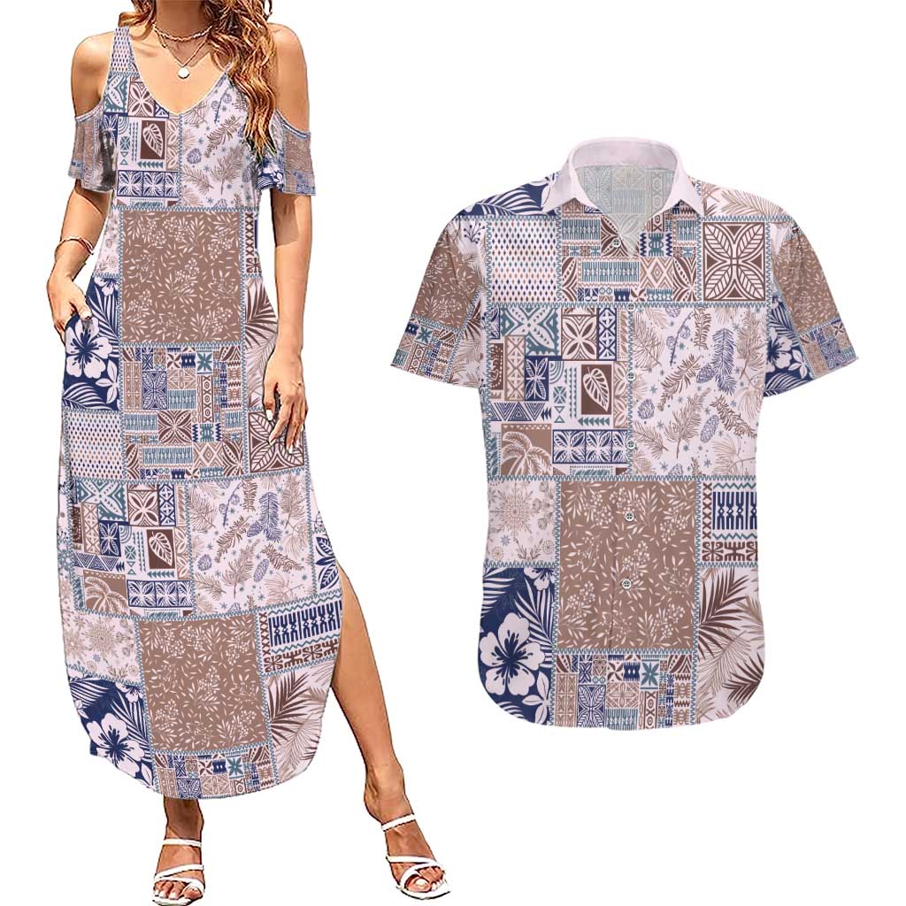 Aloha Hawaii Pastel Christmas Patchwork Couples Matching Summer Maxi Dress and Hawaiian Shirt Rustic Style - Polynesian Pride