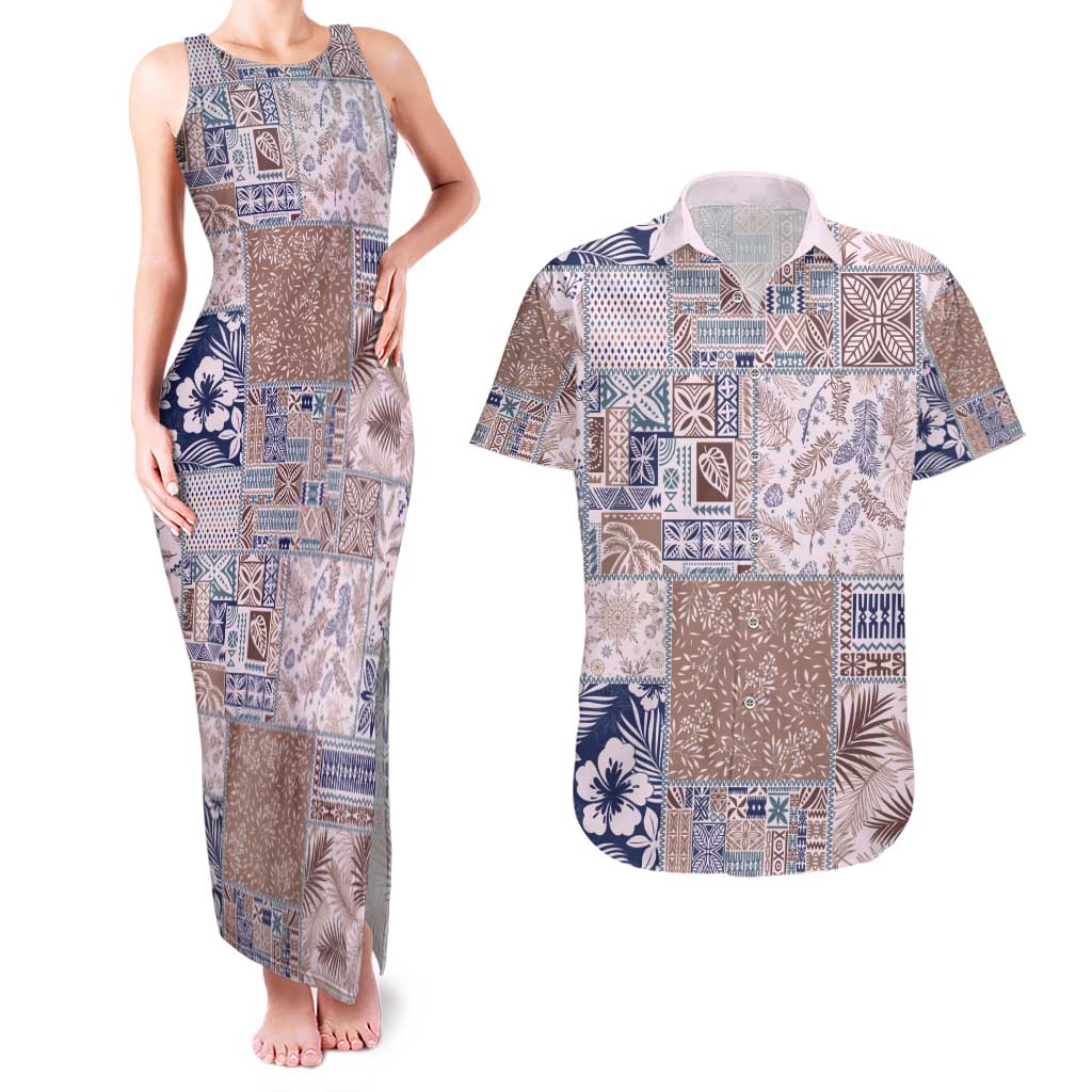 Aloha Hawaii Pastel Christmas Patchwork Couples Matching Tank Maxi Dress and Hawaiian Shirt Rustic Style - Polynesian Pride