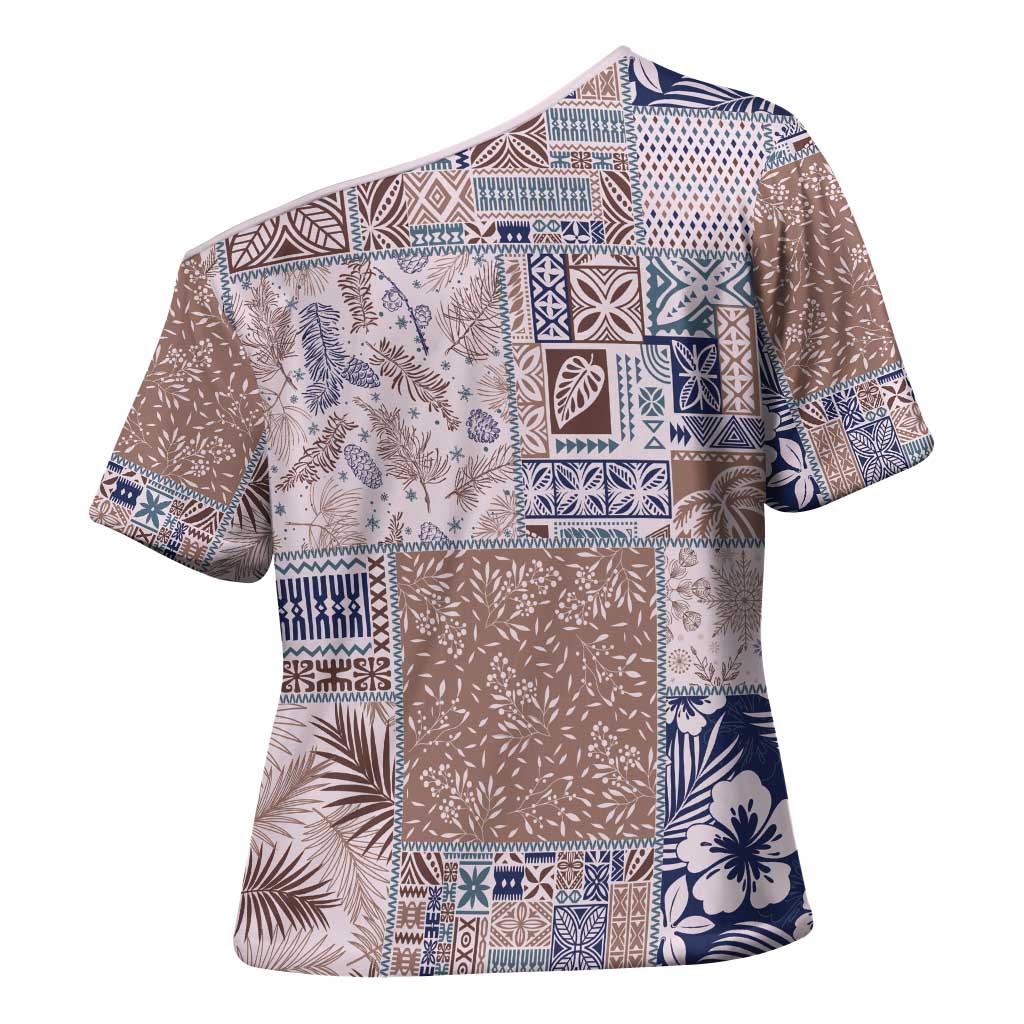 Aloha Hawaii Pastel Christmas Patchwork Cross Shoulder Shirt Rustic Style - Polynesian Pride