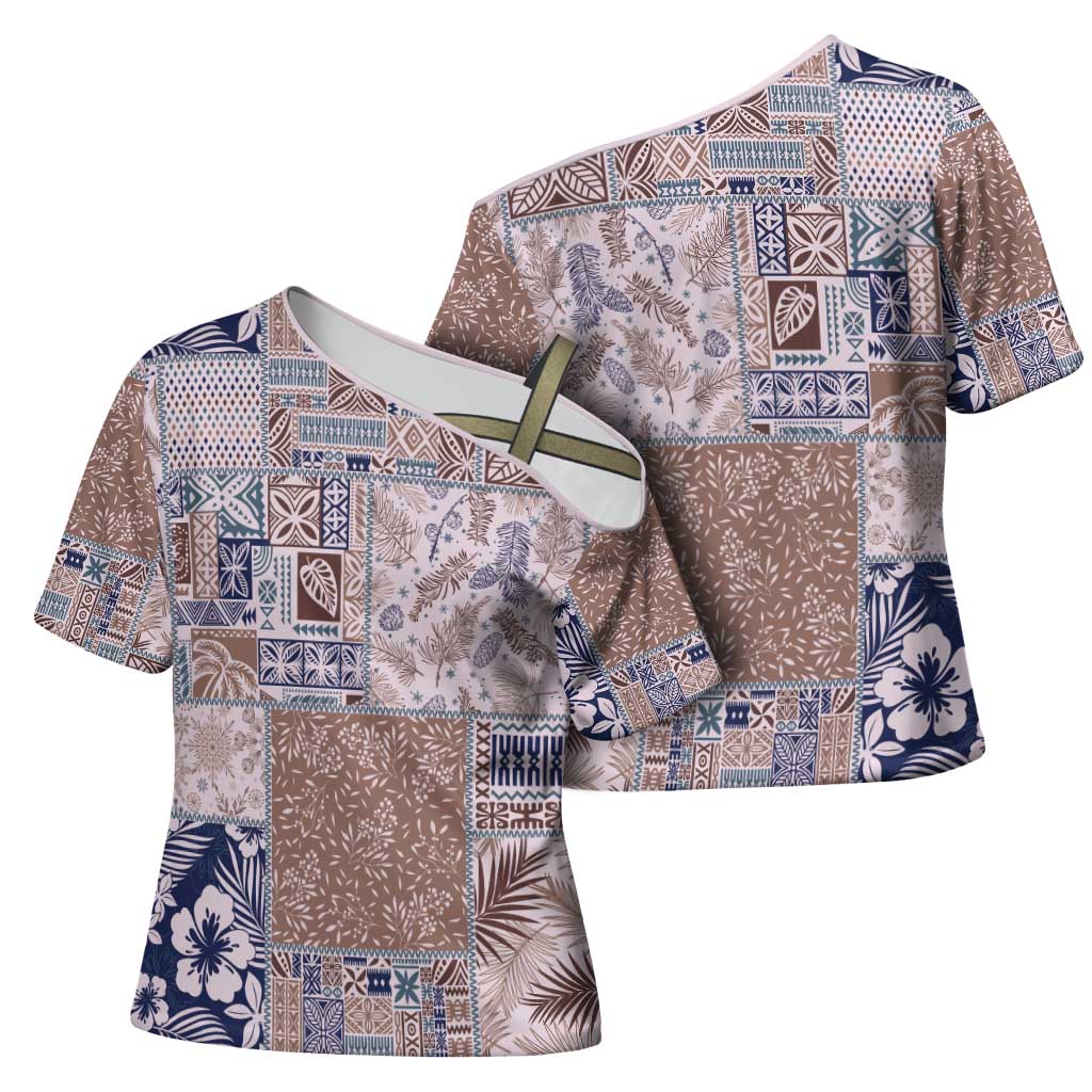 Aloha Hawaii Pastel Christmas Patchwork Cross Shoulder Shirt Rustic Style - Polynesian Pride