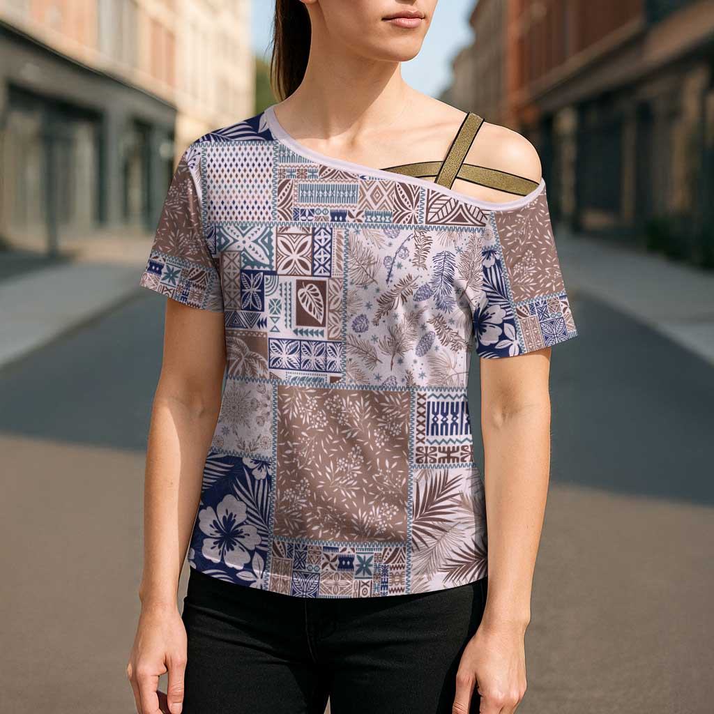Aloha Hawaii Pastel Christmas Patchwork Cross Shoulder Shirt Rustic Style - Polynesian Pride