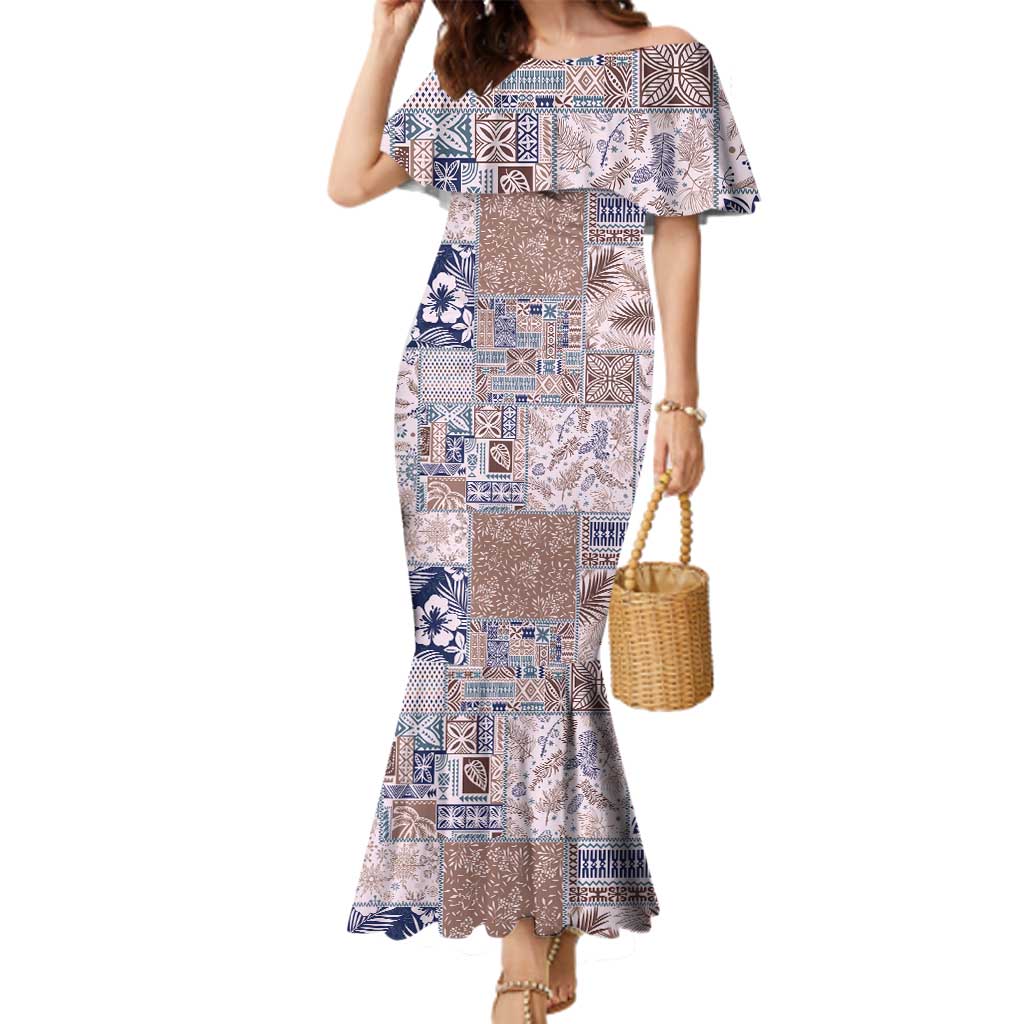 Aloha Hawaii Pastel Christmas Patchwork Family Matching Mermaid Dress and Hawaiian Shirt Rustic Style - Polynesian Pride