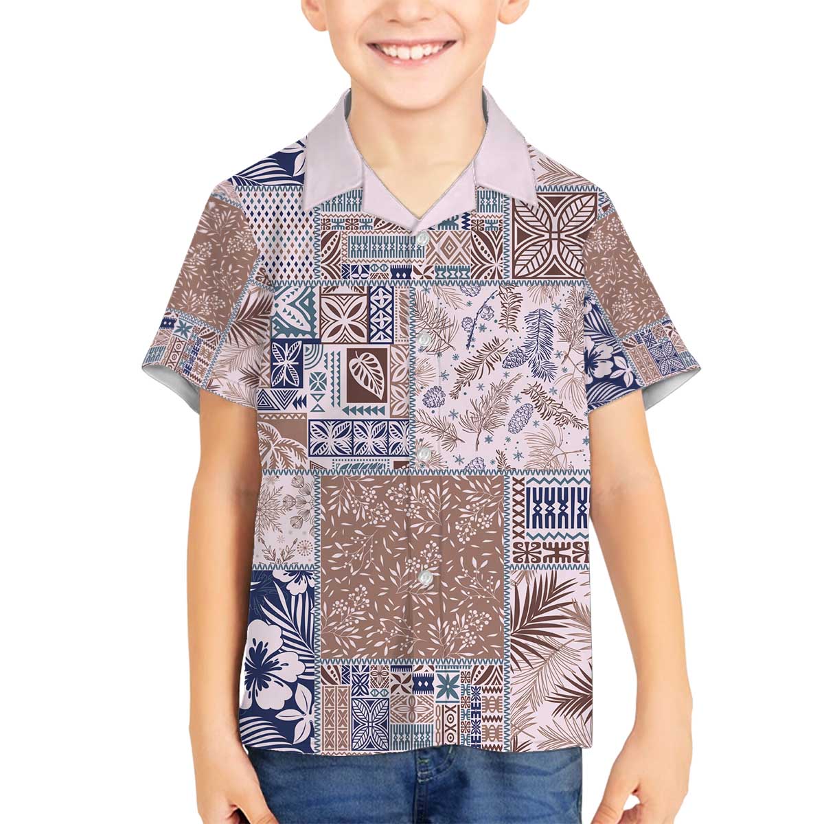 Aloha Hawaii Pastel Christmas Patchwork Family Matching Off The Shoulder Long Sleeve Dress and Hawaiian Shirt Rustic Style - Polynesian Pride