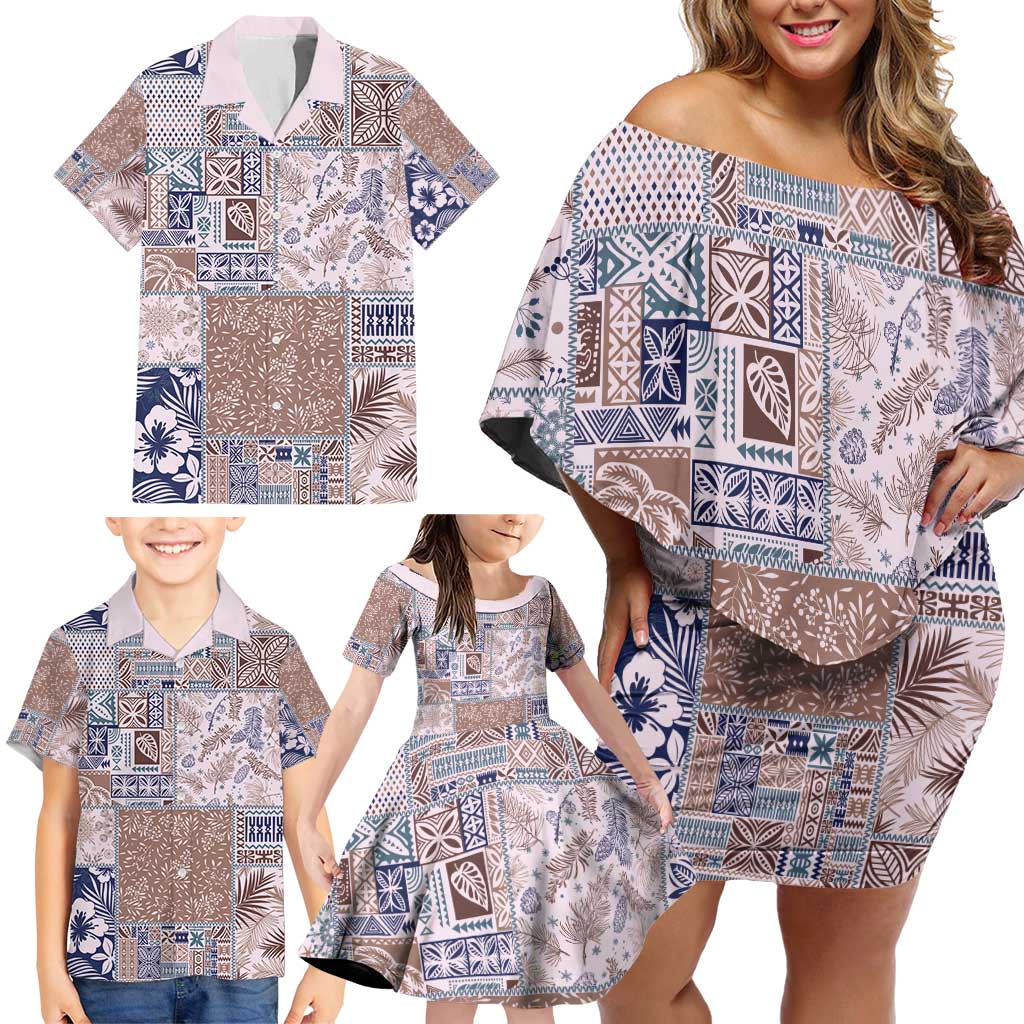Aloha Hawaii Pastel Christmas Patchwork Family Matching Off Shoulder Short Dress and Hawaiian Shirt Rustic Style - Polynesian Pride