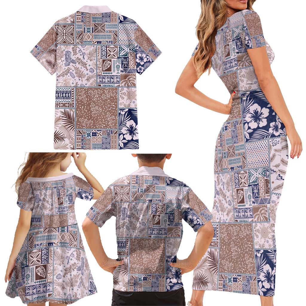 Aloha Hawaii Pastel Christmas Patchwork Family Matching Short Sleeve Bodycon Dress and Hawaiian Shirt Rustic Style - Polynesian Pride