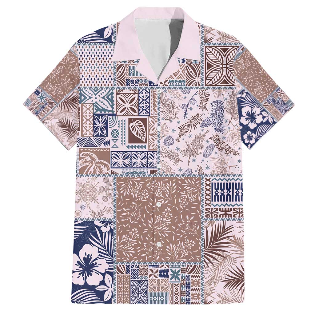 Aloha Hawaii Pastel Christmas Patchwork Family Matching Short Sleeve Bodycon Dress and Hawaiian Shirt Rustic Style - Polynesian Pride