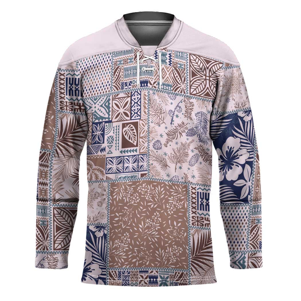 Aloha Hawaii Pastel Christmas Patchwork Hockey Jersey Rustic Style - Polynesian Pride