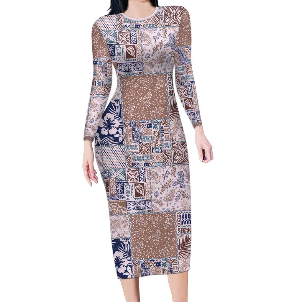 Aloha Hawaii Pastel Christmas Patchwork Long Sleeve Bodycon Dress Rustic Style - Polynesian Pride