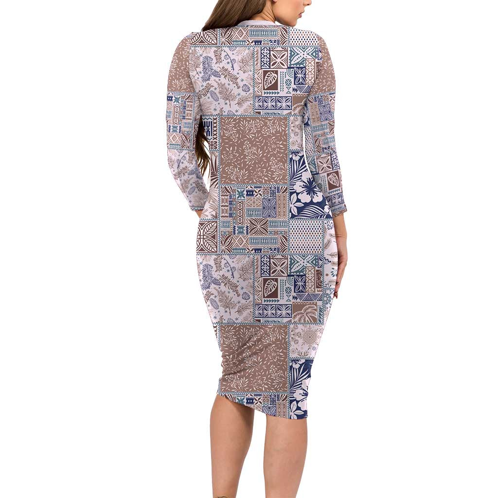 Aloha Hawaii Pastel Christmas Patchwork Long Sleeve Bodycon Dress Rustic Style - Polynesian Pride
