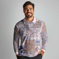 Aloha Hawaii Pastel Christmas Patchwork Long Sleeve Polo Shirt Rustic Style - Polynesian Pride