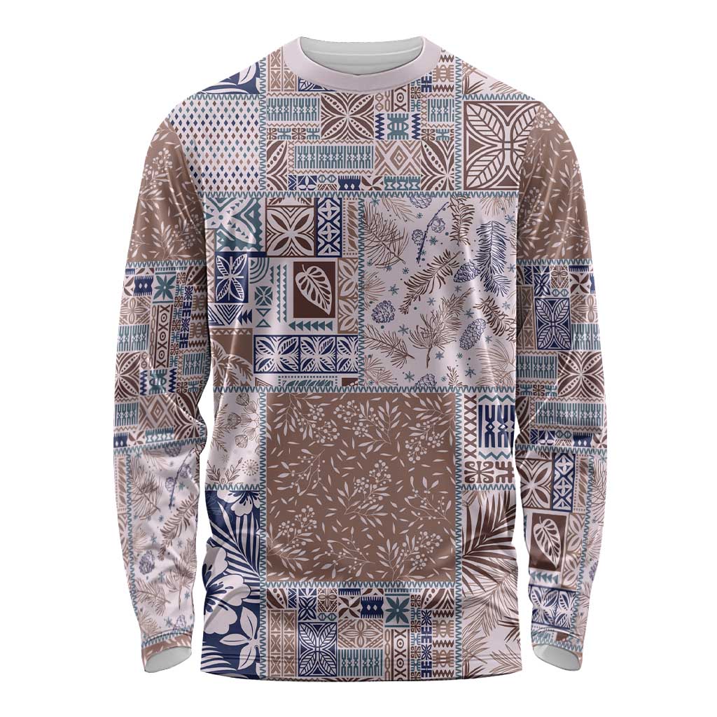 Aloha Hawaii Pastel Christmas Patchwork Long Sleeve Shirt Rustic Style - Polynesian Pride