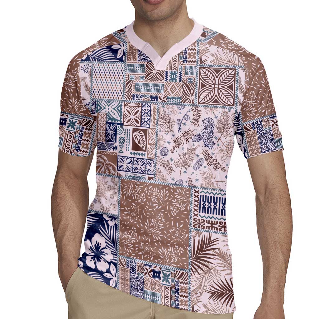 Aloha Hawaii Pastel Christmas Patchwork Rugby Jersey Rustic Style - Polynesian Pride