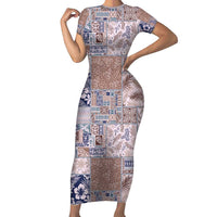 Aloha Hawaii Pastel Christmas Patchwork Short Sleeve Bodycon Dress Rustic Style - Polynesian Pride