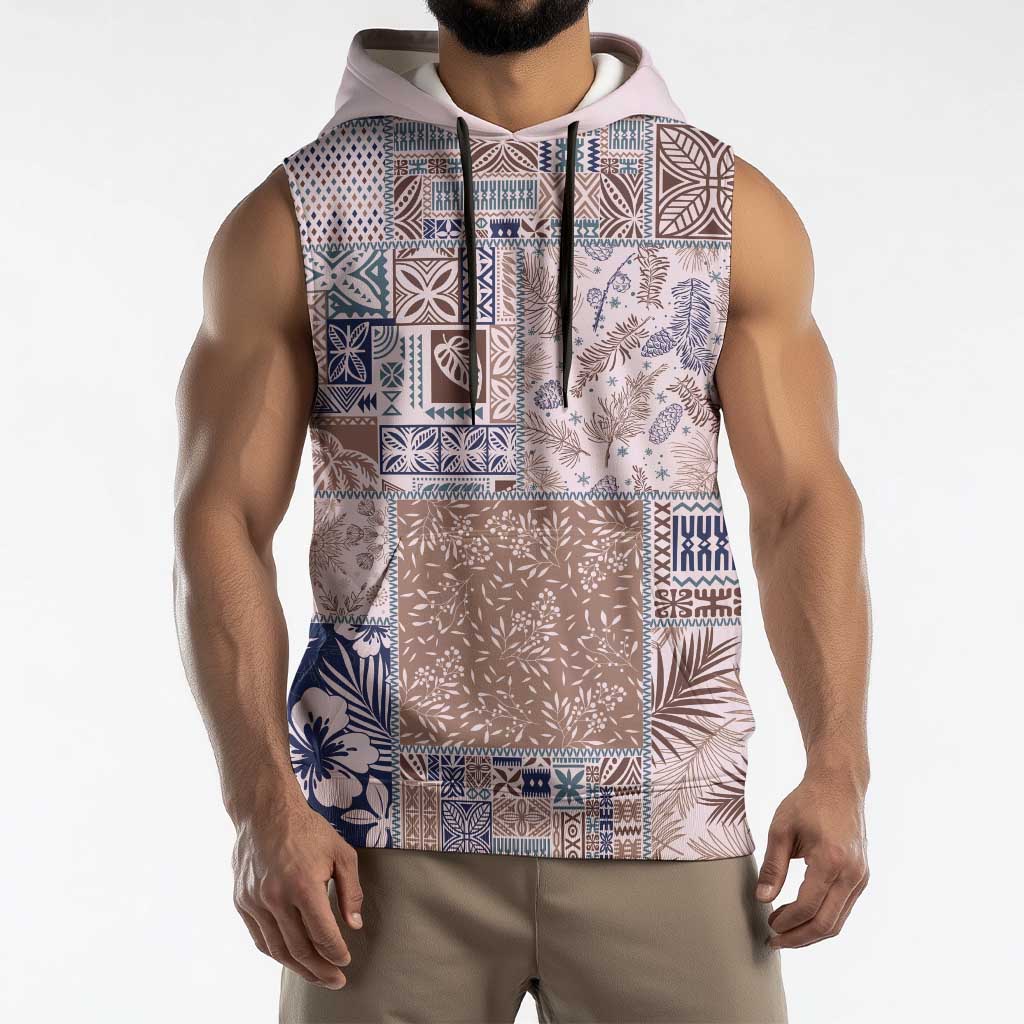 Aloha Hawaii Pastel Christmas Patchwork Sleeveless Hoodie Rustic Style - Polynesian Pride