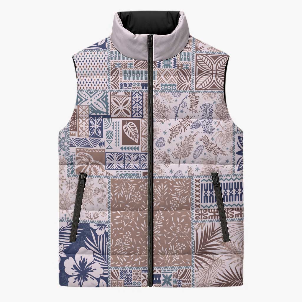 Aloha Hawaii Pastel Christmas Patchwork Sleeveless Puffer Jacket Rustic Style - Polynesian Pride