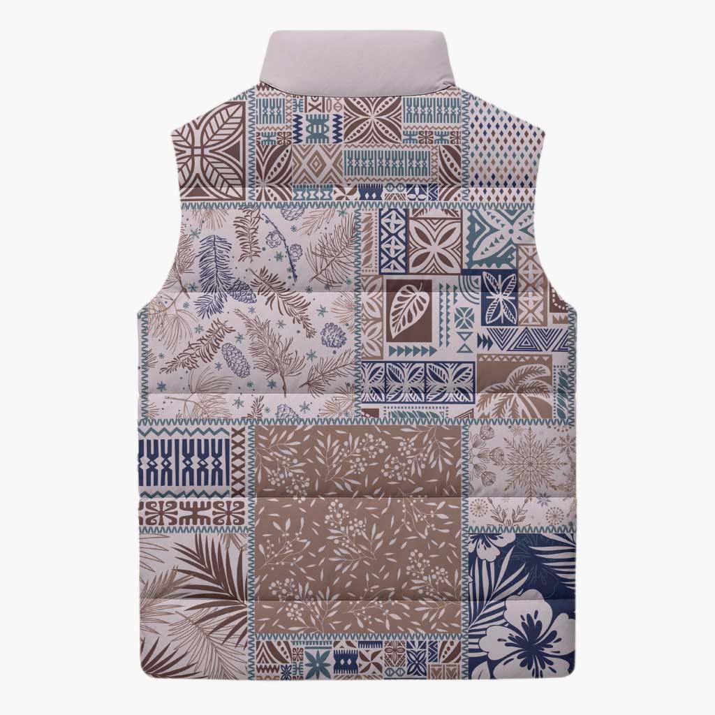 Aloha Hawaii Pastel Christmas Patchwork Sleeveless Puffer Jacket Rustic Style - Polynesian Pride