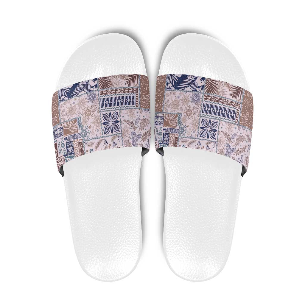 Aloha Hawaii Pastel Christmas Patchwork Slide Sandals Rustic Style - Polynesian Pride