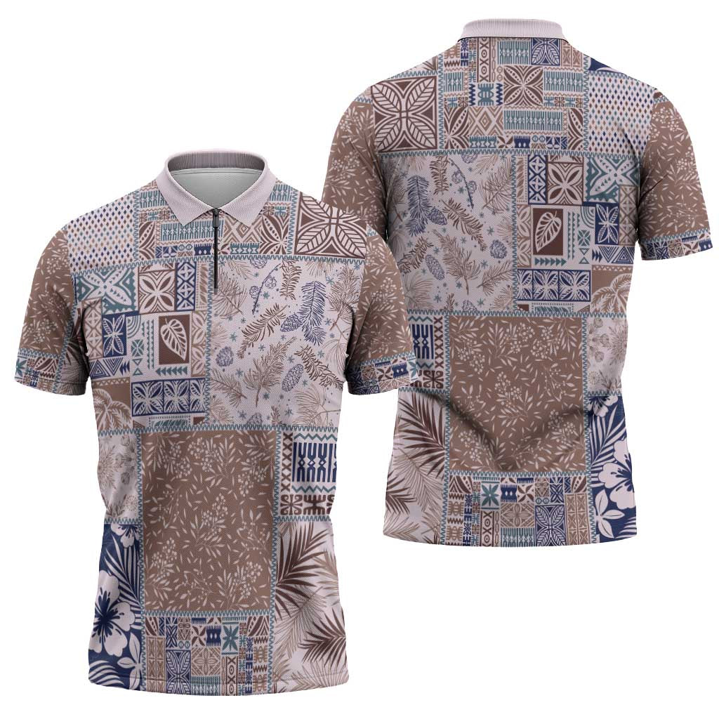 Aloha Hawaii Pastel Christmas Patchwork Zipper Polo Shirt Rustic Style - Polynesian Pride
