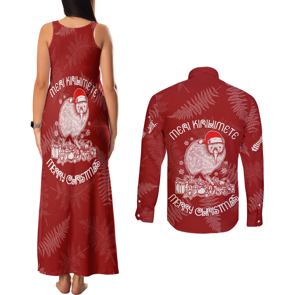 New Zealand Christmas Couples Matching Tank Maxi Dress and Long Sleeve Button Shirts Silver Fern Mix Kiwi Bird Ver01 LT7 - Polynesian Pride