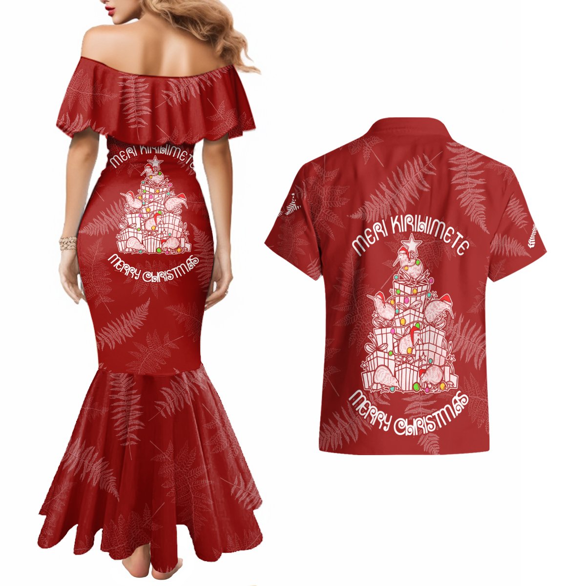 New Zealand Christmas Couples Matching Mermaid Dress and Hawaiian Shirt Silver Fern Mix Kiwi Bird Ver02 LT7 - Polynesian Pride