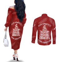 New Zealand Christmas Couples Matching Off The Shoulder Long Sleeve Dress and Long Sleeve Button Shirts Silver Fern Mix Kiwi Bird Ver02 LT7 - Polynesian Pride