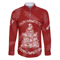 New Zealand Christmas Family Matching Puletasi Dress and Hawaiian Shirt Silver Fern Mix Kiwi Bird Ver02 LT7 Dad's Shirt - Long Sleeve Red - Polynesian Pride