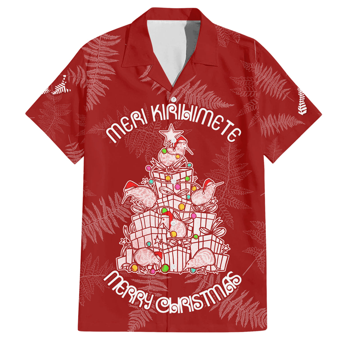 New Zealand Christmas Family Matching Short Sleeve Bodycon Dress and Hawaiian Shirt Silver Fern Mix Kiwi Bird Ver02 LT7 Dad's Shirt - Short Sleeve Red - Polynesian Pride