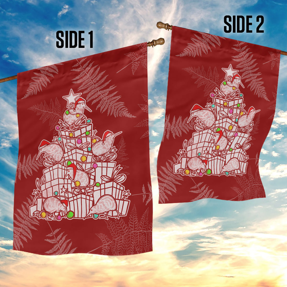 New Zealand Christmas Garden Flag Silver Fern Mix Kiwi Bird Ver02 LT7 - Polynesian Pride