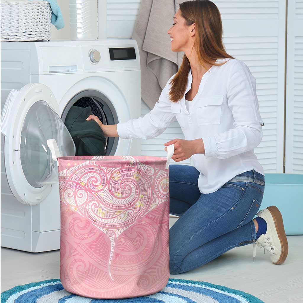 Breast Cancer Awareness Maori Aotearoa Laundry Basket Manta Ray - Pink Glaze - Polynesian Pride