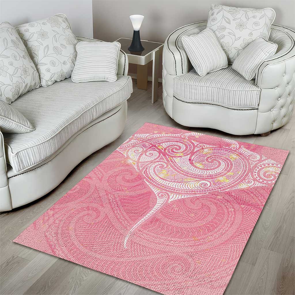 Breast Cancer Awareness Maori Aotearoa Area Rug Manta Ray - Pink Glaze - Polynesian Pride