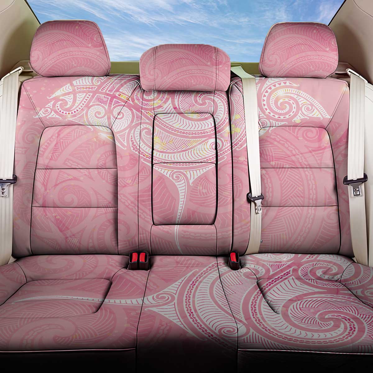 Breast Cancer Awareness Maori Aotearoa Back Car Seat Cover Manta Ray - Pink Glaze - Polynesian Pride