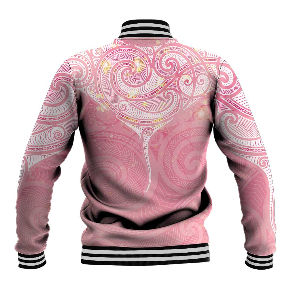 Breast Cancer Awareness Maori Aotearoa Baseball Jacket Manta Ray - Pink Glaze - Polynesian Pride