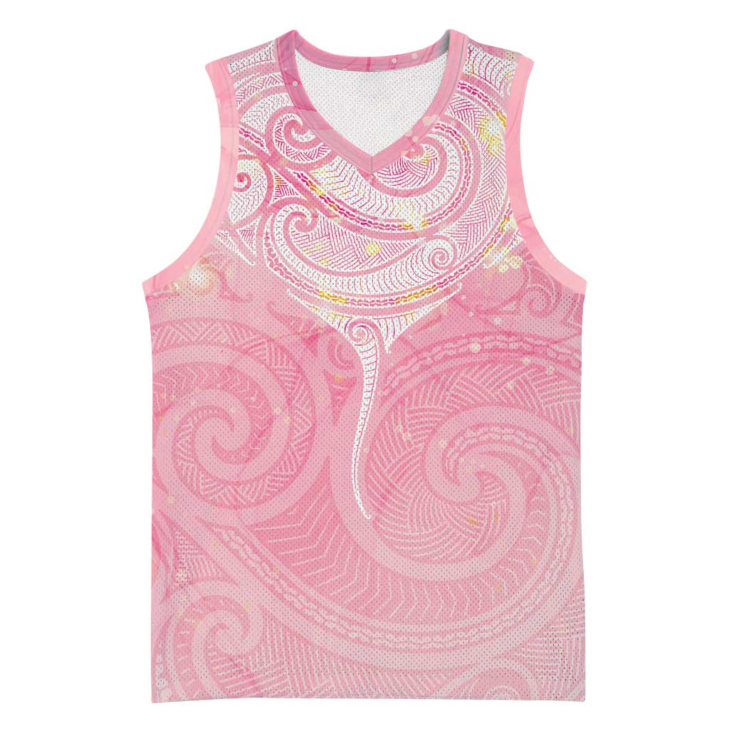 Breast Cancer Awareness Maori Aotearoa Basketball Jersey Manta Ray - Pink Glaze - Polynesian Pride