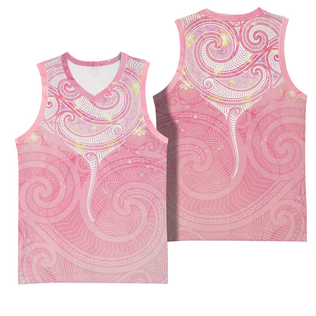 Breast Cancer Awareness Maori Aotearoa Basketball Jersey Manta Ray - Pink Glaze - Polynesian Pride
