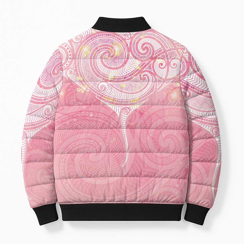 Breast Cancer Awareness Maori Aotearoa Bomber Puffer Jacket Manta Ray - Pink Glaze - Polynesian Pride
